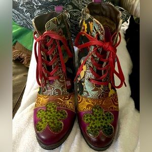 ladies leather and fabric booties